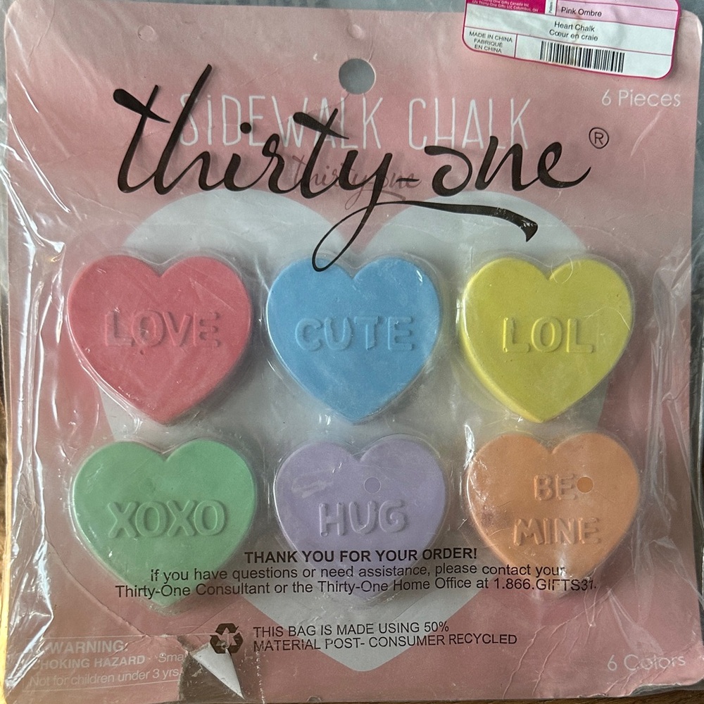 Thirty-One Heart Chalk Set - Pink, Blue, Yellow, Green, Purple, Orange